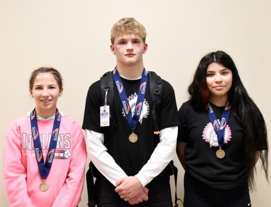 Above: WCHS State Wrestling Medalists: Jentri Porter (3rd-105), Beau Porter (6th-165), Angela Barreras (6th-135).
