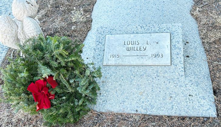 Veterans Graves decorated with wreaths for Christmas