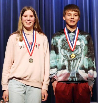 Pictured above, Wichita County Spelling Bee Winners, Jenna Koehn, runner-up, and Malaky Colbary. Colbary will represent Wichita County at the KPA Sunflower State Spelling Bee in Salina on March, 22. Confirming Word: Surcharge