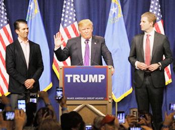 Donald Trump, shown here, center, with his two eldest sons, Donald Jr., and Eric, at a campaign event in Nevada, was declared the unofficial winner of the November 5, 2024 Presidential Election. (Apologies for the old photo, but the least expensive election night picture I could find was $199, which I refuse to pay for a photo of anyone.)