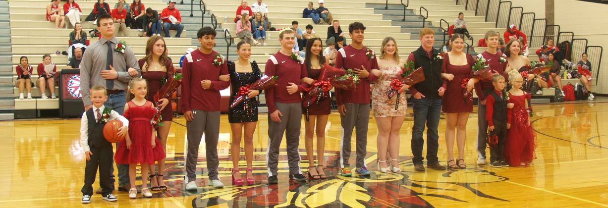 2025 Winter Homecoming Court. Featuring King Zane Gerstberger and Queen Sophia Wedel.