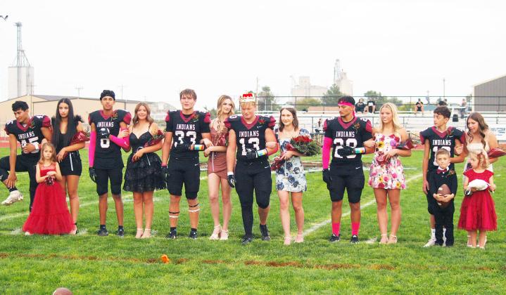 The Homecoming Court with King Tadyn West and Queen Brielle Koehn.