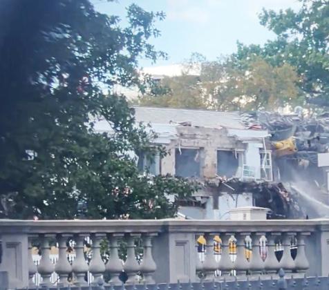 Right: A screenshot from a video posted on Twitter shows the facade of the East Wing of the White House being demolished on Monday, October 20, 2025.