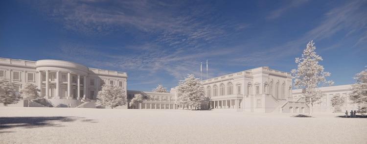 Above and Below: Images from a White House press release, July 31, 2025, shows planned construction for the new White House ballroom. The White House