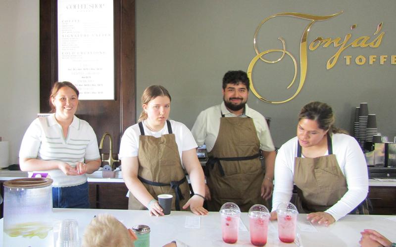 Above (L-R): Aubrey Horton, Hayden Horton, Victor Martinez, Krystal Bontrager work the order counter on opening day.