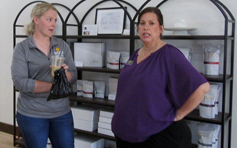 Above (L-R): Susannah Louderbaugh, Director, Wichita County Economic Development, and Linette Miller, Regional Director, Southwest, Kansas Department of Commerce, attend the ribbon cutting of Tonja’s Toffee on Monday, June 1.