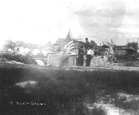 Above: The remains of the M. E. Church, which had just undergone an extensive and painstaking renovation. This is approximately from Broadway west of 3rd street looking east; o the left, out of frame, would be the Washington House.