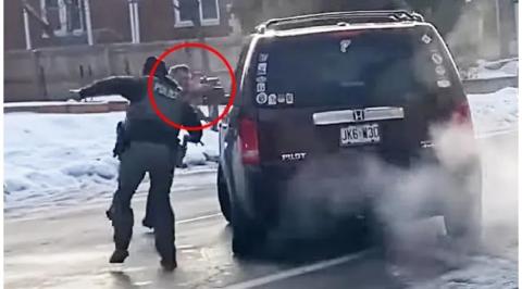 A screen grab of ICE agent Jonathan Ross, circled in red, fatally shooting Renee Nicole Good in Minneapolis, Minnesota. The Daily Beast/YouTube