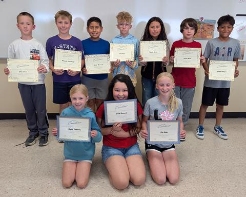 (Back Row) Honorable Mention in no particular order - Cauy Larson, Maverick Louderbaugh, Gerardo Garcia Jr., Nash Baker, Natalie Arrieta, Cordan Brimm, and Jonathan Sanchez-Valasquez. (Front Row) Respect Essay Winners: 1st Place, Hallie Tankersley; 2nd Place, Jairah Hernandez, 3rd Place, Elly Baker Photo courtesy Andrea Bauck