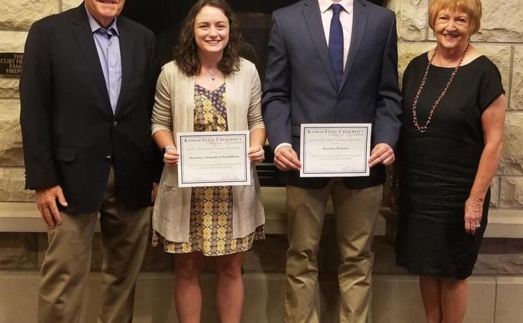 Above: Dr. David Barton, ACCC Director Emeritus and KSU AGEC Professor Emeritus, Summer (Smades) Santillana, Bryston Warren, and Susan Barton at the K-State Department of Agricultural Economics Awards Banquet, September 17, 2021. Provided