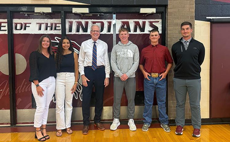 Left to Right: Katelyn Thurman, Sophia Wedel, Sen. Jerry Moran, Holden Whalen, Zane Gerstberger, WCJSHS Principal Brant Douglas Sen. Moran's Office
