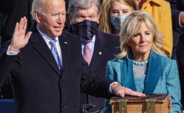 Joe Biden is sworn in as U.S. President during his inauguration Wednesday on the West Front of the U.S. Capitol in Washington, DC. (Alex Wong/Getty Images)
