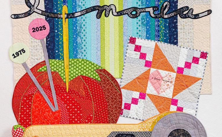 Sharla Krenzel won 1st Place in the Art Quilt category with this quilt in Moda Fabric's 50th Anniversary quilt contest.