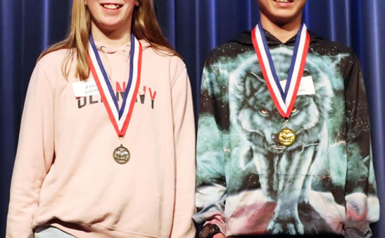 Pictured above, Wichita County Spelling Bee Winners, Jenna Koehn, runner-up, and Malaky Colbary. Colbary will represent Wichita County at the KPA Sunflower State Spelling Bee in Salina on March, 22. Confirming Word: Surcharge