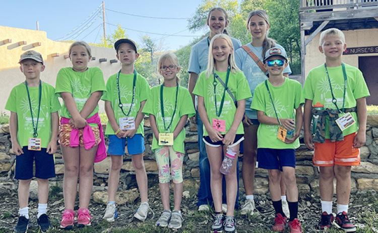 Participating 4-H'ers: Crue Larson, Kennedy Long, Cauy Larson, Mesa Owens, Elly Baker, Maverick Porter, Griffin Berning. Back Row: Counselors Cele Baker and Marcy Baker.