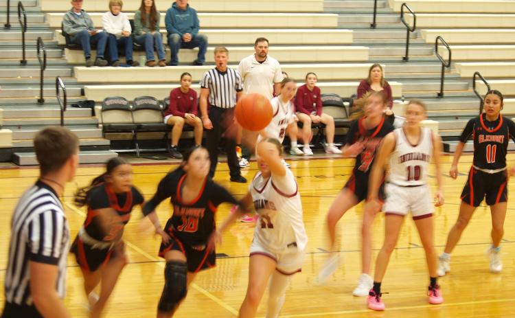 Audrina Marcy (11) goes after the ball as McKenzie Porter (10) guards her player.