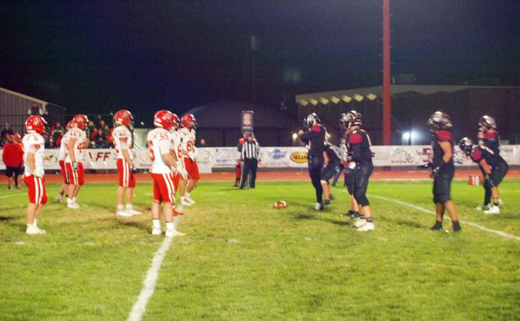 The Wichita County Indians, pictured below in home black, worked themselves into some terrible field position taking penalties in the sectional playoff game against visiting Hoxie. Here they're near their own 20 yard line, determined as always to find the end zone.