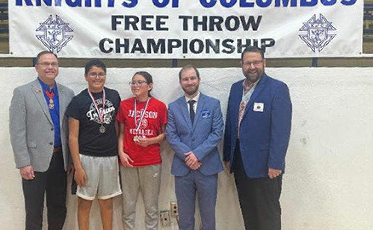 L-R: Gary Wondra, State Deputy; Bryan Michel; Brianna Michel; Trystan Mies, State Free-throw Chairman; Kevin Roberts, State Secretary.