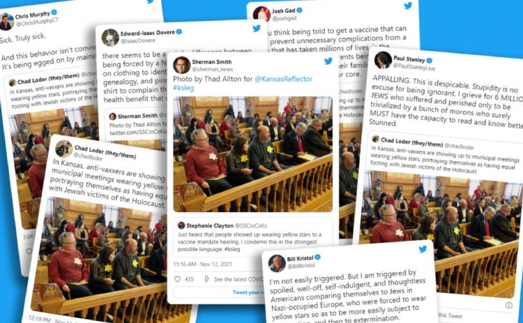 Above: Kansas Reflector editor in chief Sherman Smith’s original Tweet is in the center; it was retweeted, shared and copied across the platform. (Clay Wirestone illustration/Kansas Reflector, original image by Thad Allton for Kansas Reflector)
