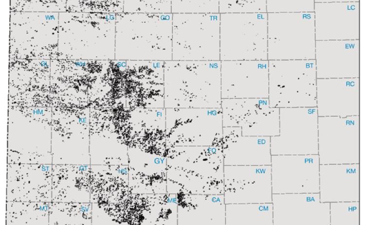 Distribution of the more than 22,000 playas in Kansas (created from data in Johnson et al., 2009; modified from map by John Dunham, Kansas Geological Survey)