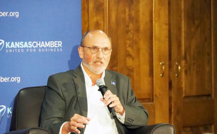 Democrat Paul Buskirk, who is running for U.S. House in the 1st District, said failure of Congress to pass a new five-year Farm Bill in the past year was a “glaring example of the failure of government.” (Tim Carpenter/Kansas Reflector)