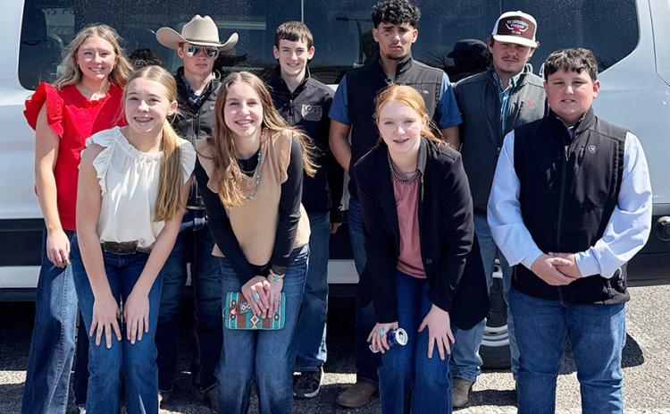 FFA DIVISION LIVESTOCK JUDGING MEMBERS: Back: Savanna Hanson, Colton Hanson, Zach Marcy, Ernesto Zermeno, Zim Clark. Front: Rylee Hanson, Cele Baker, Faith Marcy, Gage Kreutzer