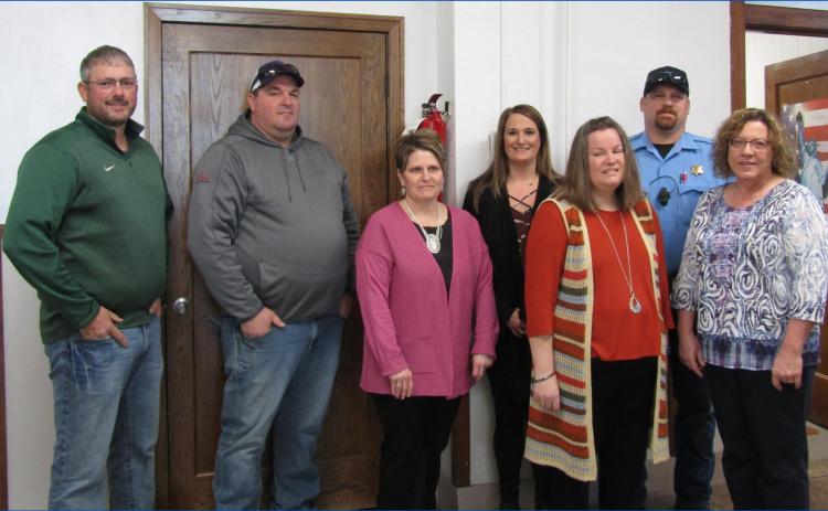 Above, the newly-elected or re-elected office holders who were Lynda Goodrich, Wichita County Clerk; Laura Lewis, Wichita County sworn-in at the Wichita County Court House on Monday, January 11. Attorney; Heather Leimkuhler, Register of Deeds; Diana Long, Left to right: Cole Carpenter, Jason Wells, County Commissioners; Wichita County Treasurer Staff Photo