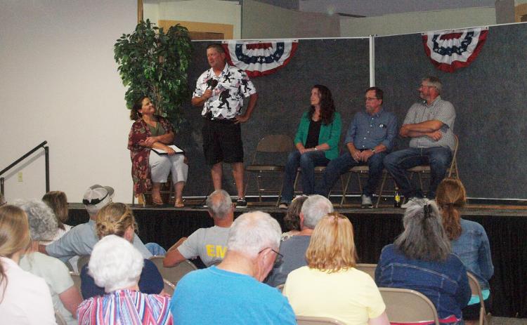 Despite the sweltering heat inside and outside, the audience of interested voters and fellow candidates, paid rapt attention as the candidates for local office answered questions put to them by event moderator, Christy Hopkins, editor and publisher of The Greeley County Republican.