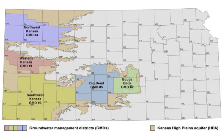 Five groundwater management districts address water resource issues in parts of western and central Kansas that source water from the High Plains aquifer.