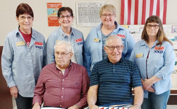 Don Weilert (front, left) and Bob Weilert were presented with Quilts of Valor, a physical symbol of appreciation for their service to the country in the Armed Forces. The brothers are joined by members of the High Plains Quilts of Valor group (back row, L-R), XX, Dana Pfanensteil, Sharla Krenzel, and Julie Eddy.