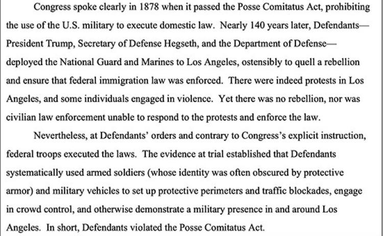 The opening paragraphs of Judge Breyer's opinion in Gavin Newsom et. al. v Donald J. Trump et. al, as filed Tuesday, September 2, 2025. Screenshot.