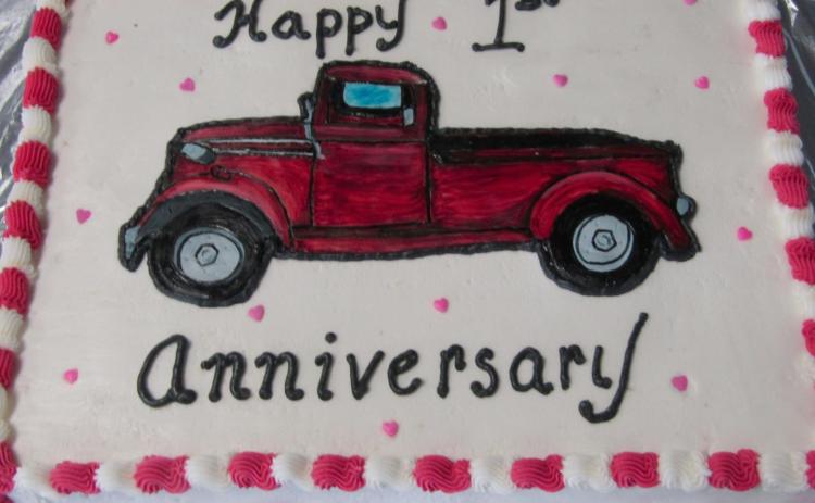 One of the three cakes customers were served pieces of at the Route 96 Cafe first anniversary celebration on Thursday, February 11, 2021. Staff Photo