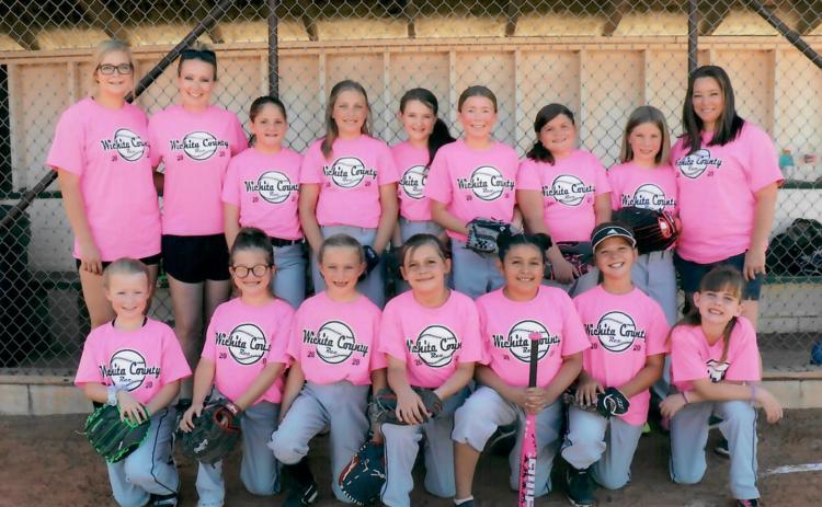 LEFT: 1st-6th grade Softball pink sponsored by J Koehn Farms, Wilbur Farms Back: Coach Jacee Swope, Coach Tiffany Wilbur, Jadyn Seeliger, Hayden Horton, Jayah Case, Kaylee Wilbur, Olivia Berning, Jenna Koehn, Coach Leslee Seeliger Front: Kimber Wilbur, Keleigh Hernandez, Brecken Norton, Deyjah Dale, Zoey Hernandez, Choya Ingram, Jazlin Fritzmeier