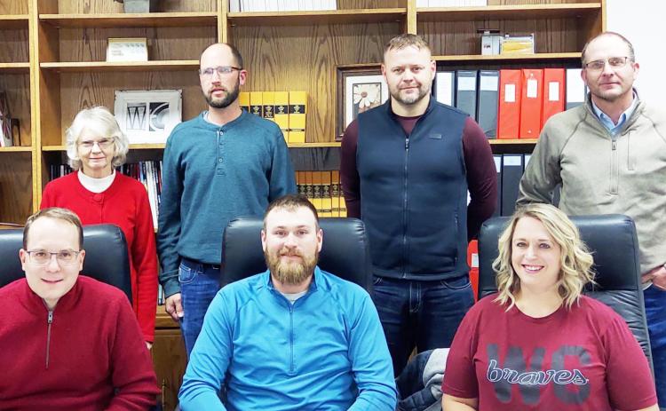 Back row: Ann Wiles, Jason Koehn, Josh Young, Brian Gerstberger. Front row: Jim Myers, Board President; Jesse Harbrige and Julee Beedy, newly-elected members. Photo courtesy Tammy Mason